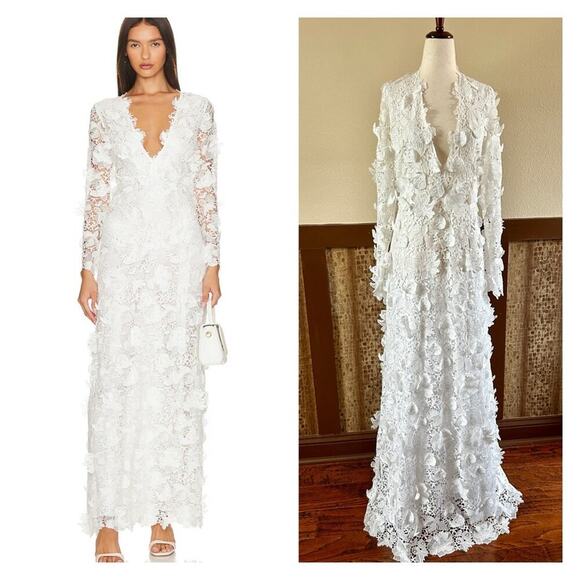 LoveShackFancy Bridal Sylvester Lace Guipure Plunge V Wedding Gown Size 14 NWT - Picture 3 of 14